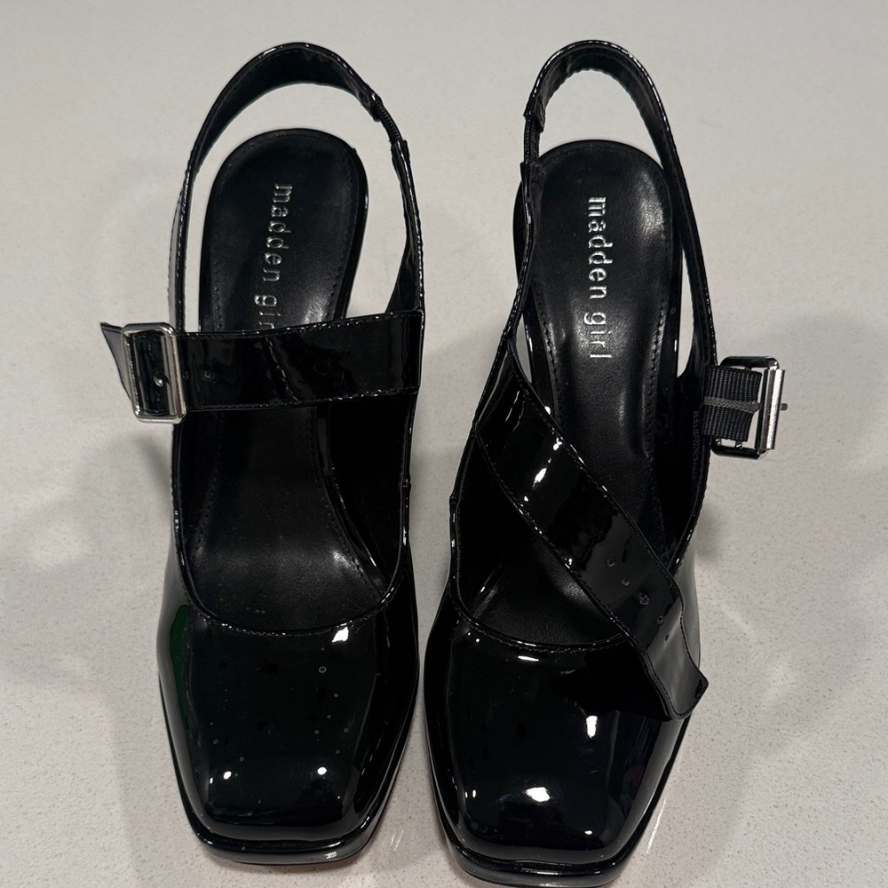 Madden Girl Glossy Black Slingback Heels